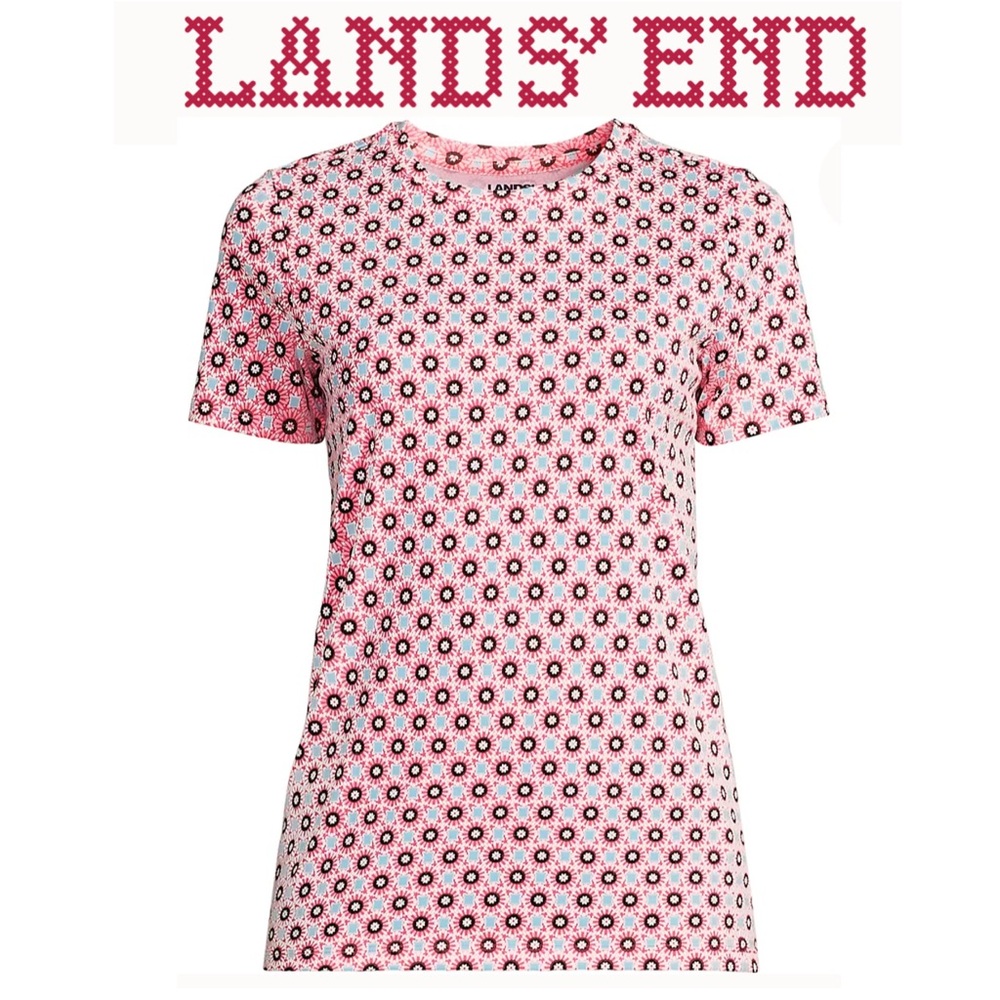 Lands' End Pink and Black Floral Women's Tee 1X